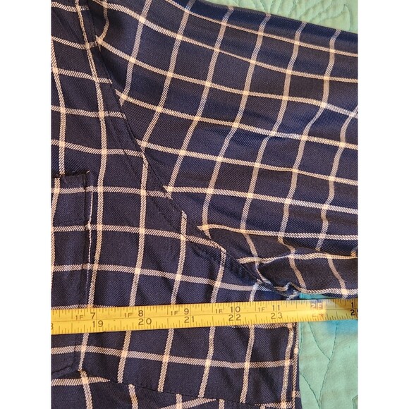 Simply Emma Plus Size 1X Blue Plaid Roll Tab Sleeve Button Down 100% Cotton Top - Picture 7 of 8